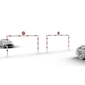 Height restriction barriers | stationary | fixed, 70 x 70 mm, to be fixed by plugs | total width: 4000 mm | clear height: approx. 2000 mm